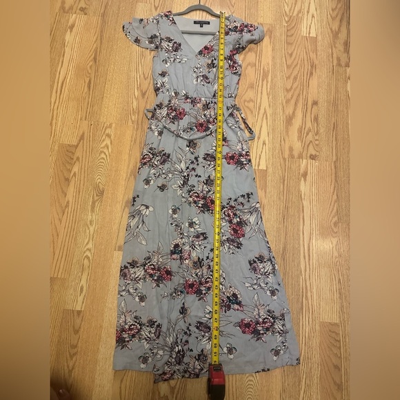 Tie Waist Cap Sleeve Floral Light Blue Dress Size Small - Picture 5 of 7